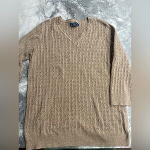 Women’s Cable Knit 3/4 sleeve Tan Sweater 100% Cotton